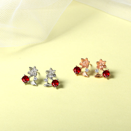 Diamond Ruby Cherry Stud Earrings