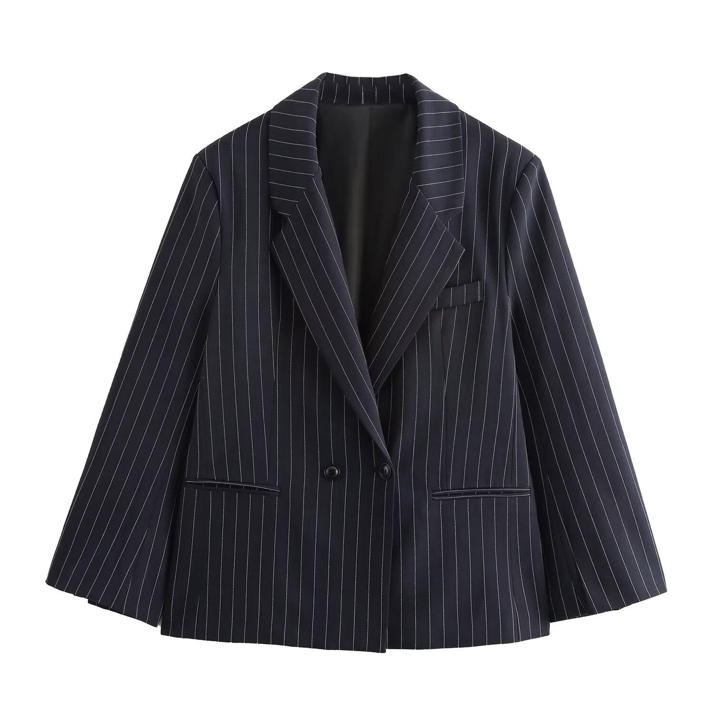 Winter New Versatile Pinstripe Double Breasted Baggy Coat