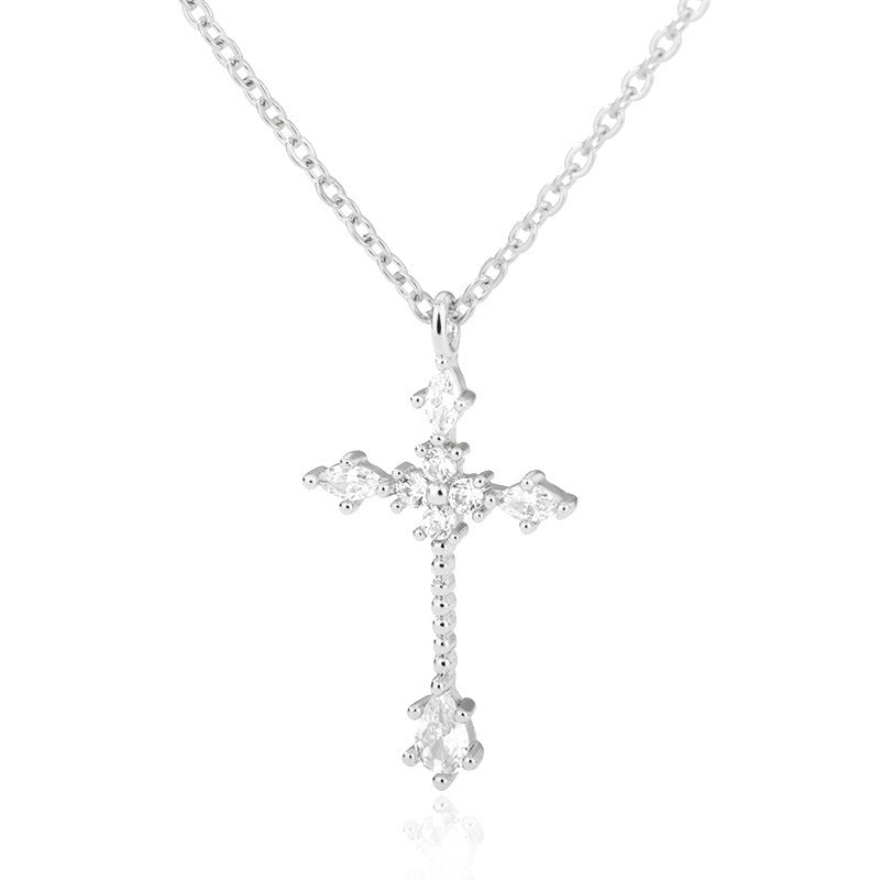 Ornament Copper Inlaid Zircon Cross Necklace Men And Women Fashion Gift Religious Cross Pendant