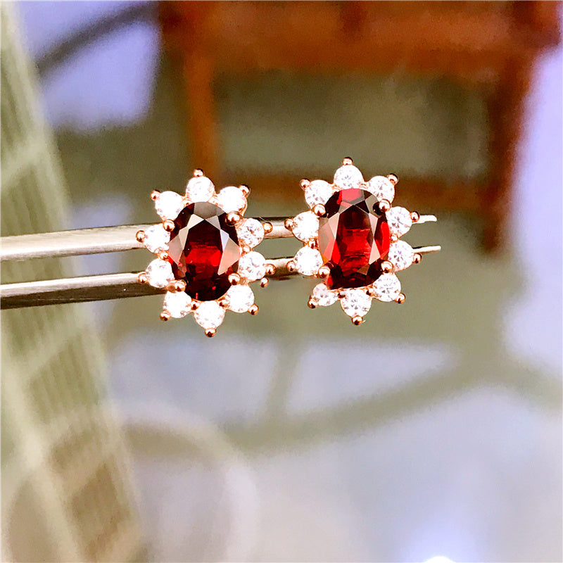 Fashion Ruby Color Natural Garnet Earrings