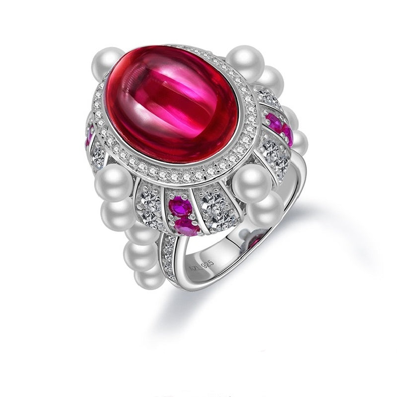 Dove Egg Diamond Ring Vintage Sterling Silver Ruby