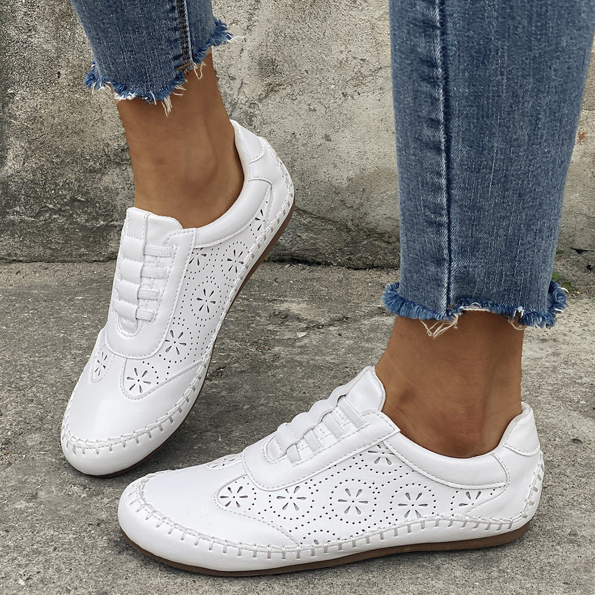 Round Head Hollow Soft Bottom Pambabaeng Flat-heeled Casual Shoes