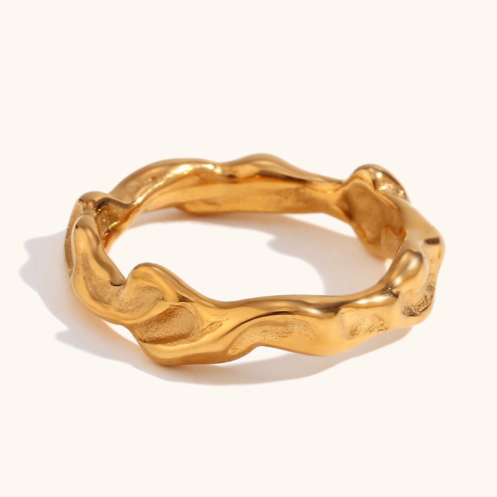 Irregular Surface Ring Ornament Stainless Steel 18k Golden Personality Simple And Light Luxury