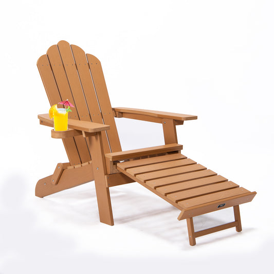 TALE Folding Adirondack Chair With Pullout Ottoman With Cup Holder, Oaversized, Poly Lumber, Para sa Patio Deck Garden, Backyard Furniture, Madaling I-install,.Bawal Magbenta Sa Amazon