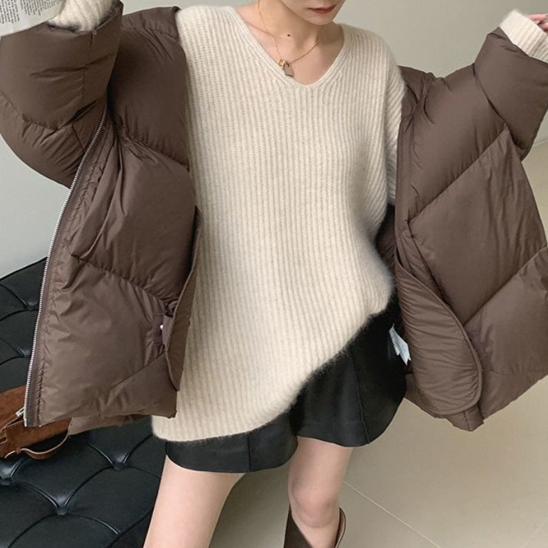 Women's Brown Lapel Winter Coat