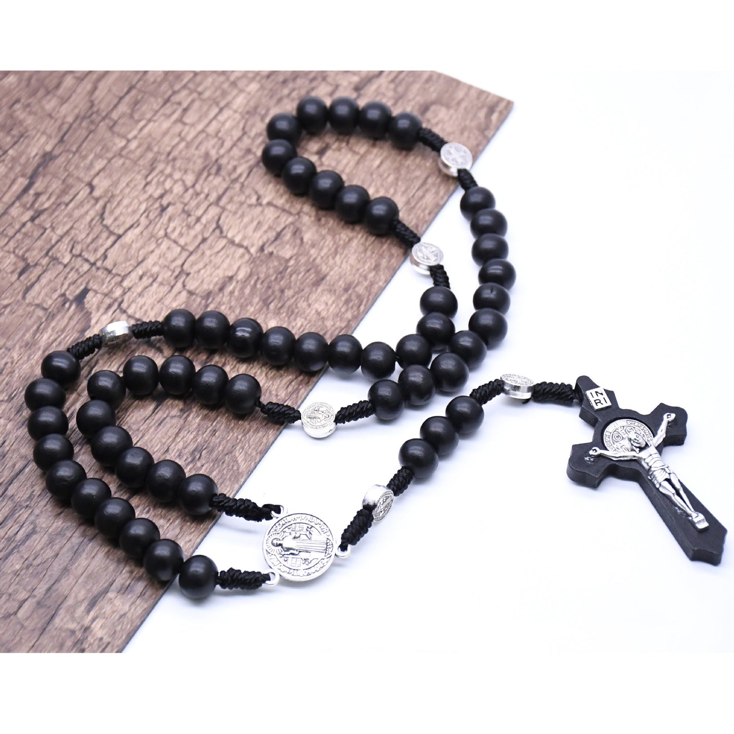 Hand-woven Wooden Bead Cross Necklace A Religious Jewelry