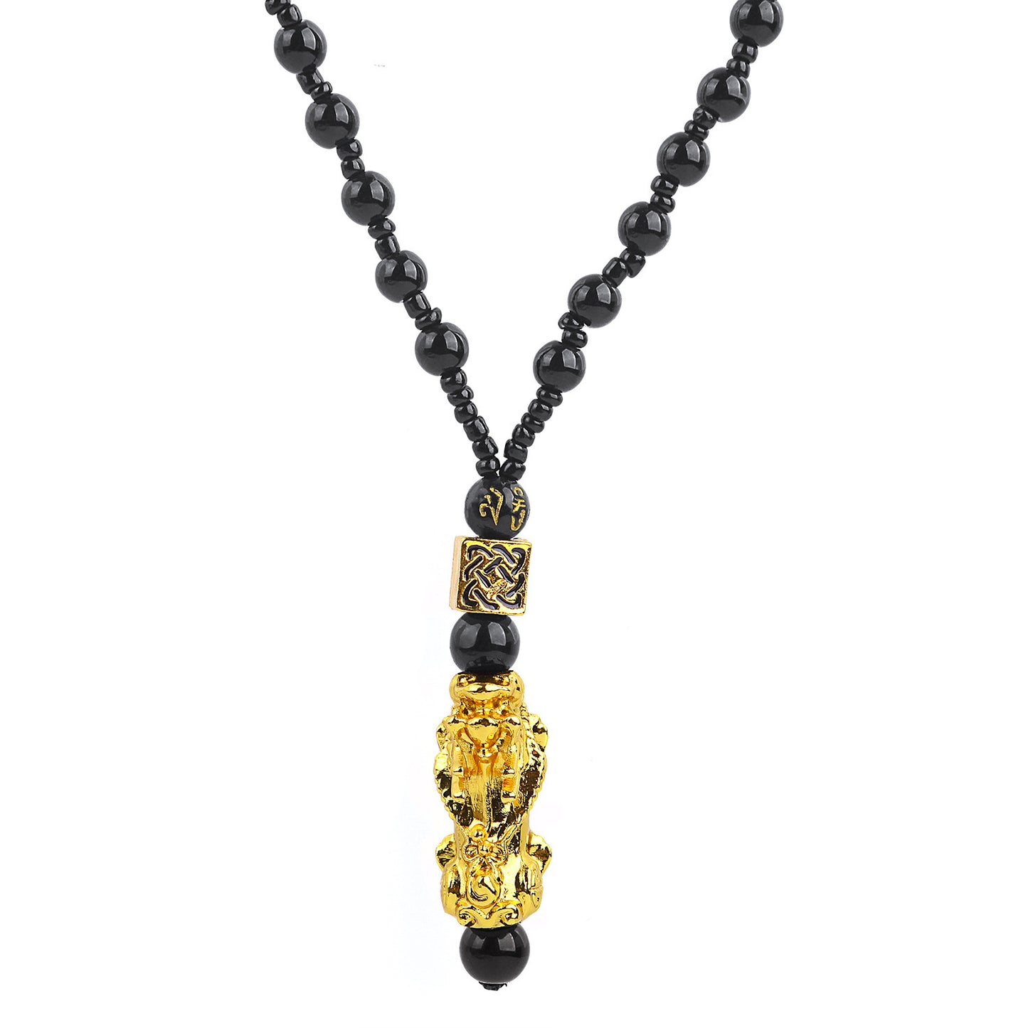 Religious Totem Pixiu Pendant Necklace Obsidian Bead Chain