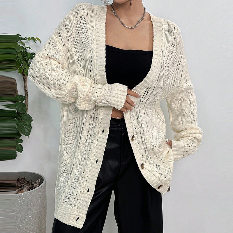 Sweater Coat Loose Twisted V-neck