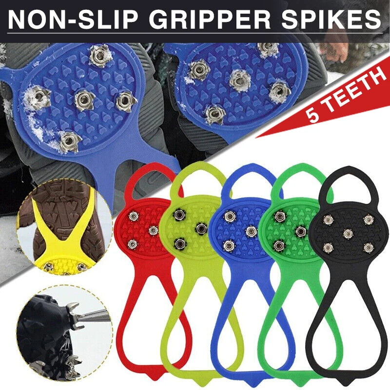 Unisex Men 5 Teeth Ice Gripper For Shoes Crampons Ice Gripper Spike Grips Cleats For Snow Studs Non-Slip Climbing Hiking Covers