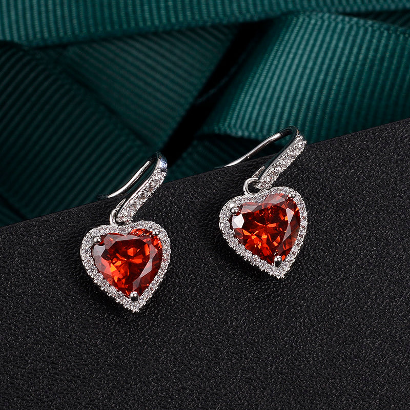 European And American Temperament Diamond And Ruby Love Earrings