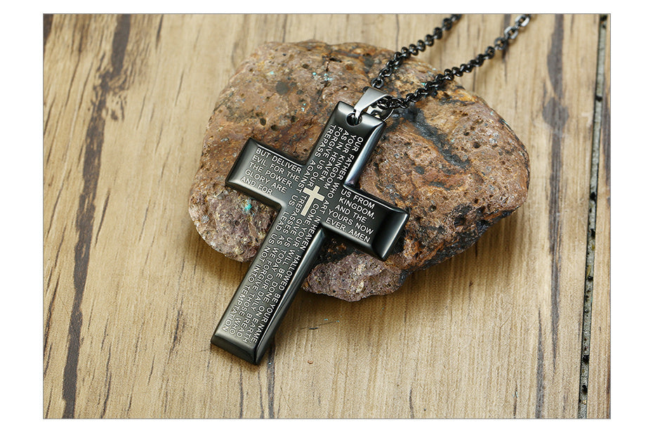 Stainless steel prayer cross necklace