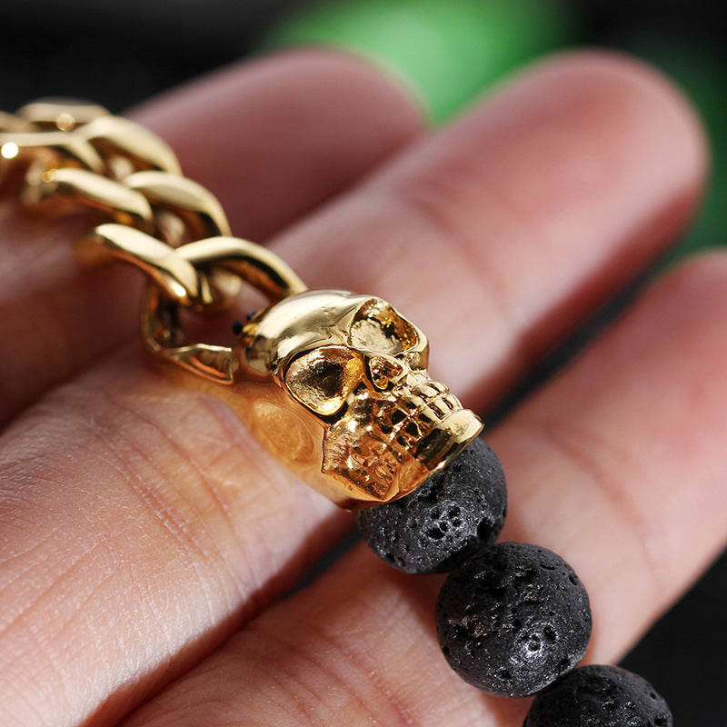 Skull prayer beads volcanic stone bracelet