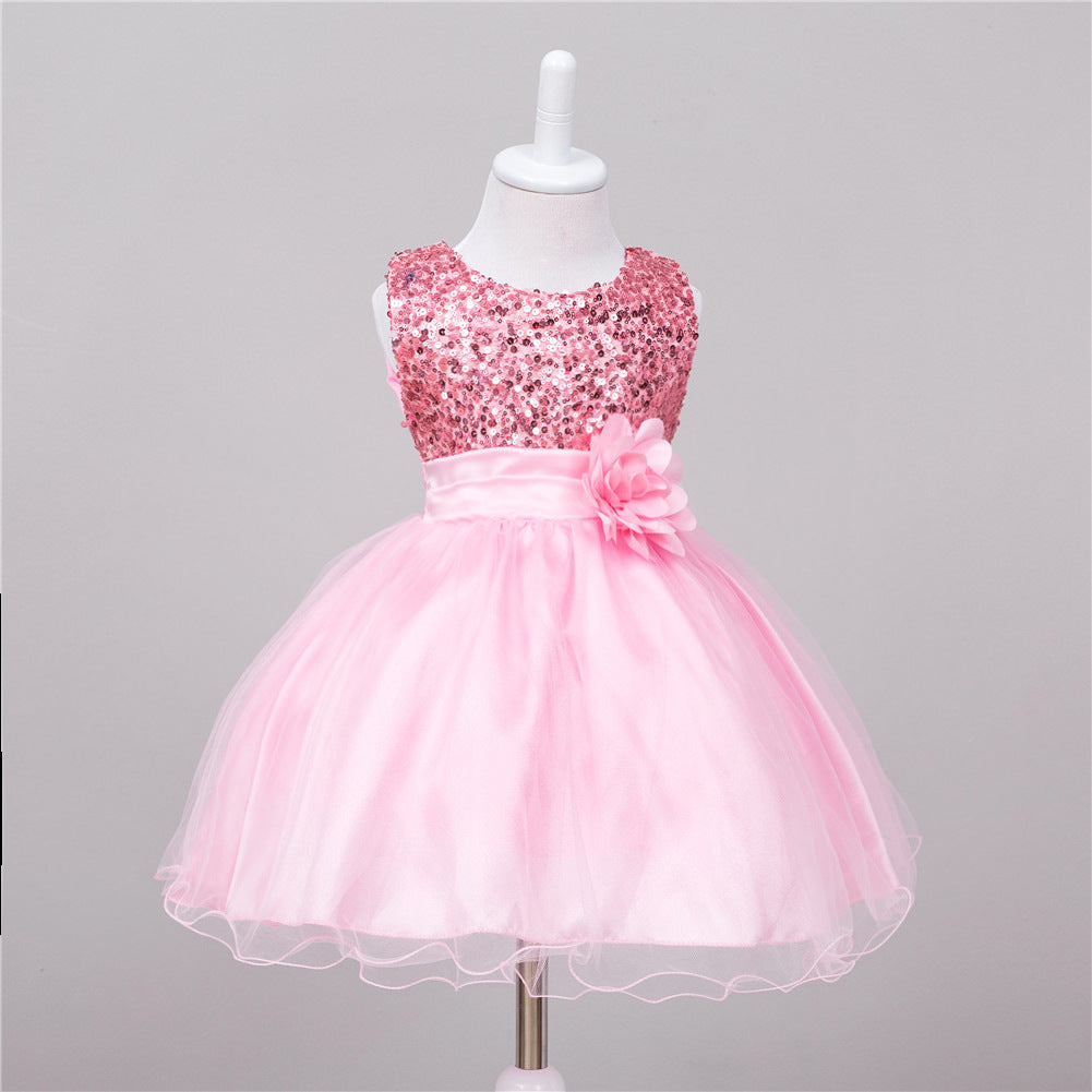 Vestido de lentejuelas para bebé Vestido de princesa de boda para niña de flores