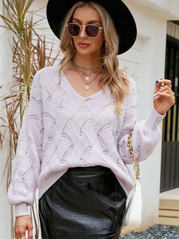 Women's Long-sleeved Solid Color Pullover Loose Sweater