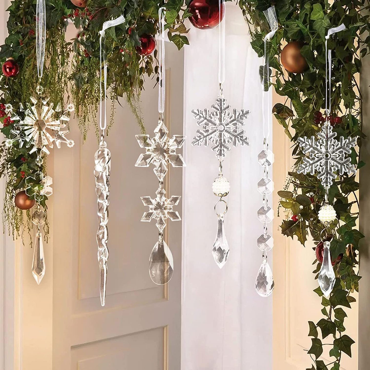 10pcs Christmas Tree Hanging Pendants Acrylic Ice Strip Snow Ceiling Xmas Ornaments Bagong Taon Pasko Dekorasyon Home Decor