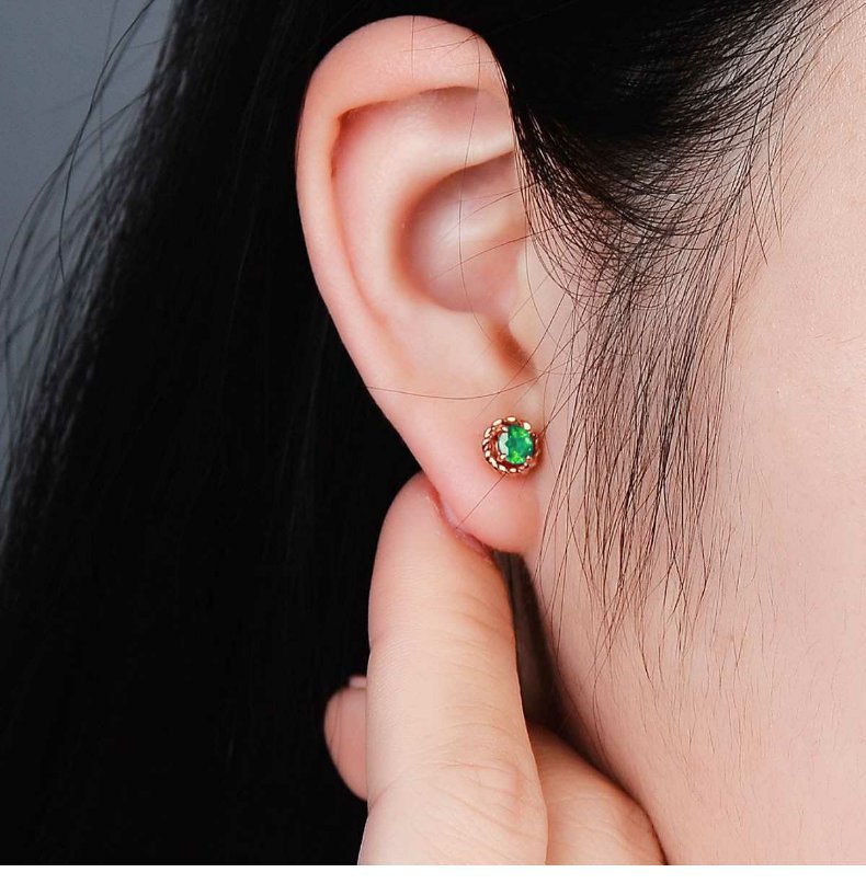 Korean Color Ruby Copper Plated Silver Ear Nail