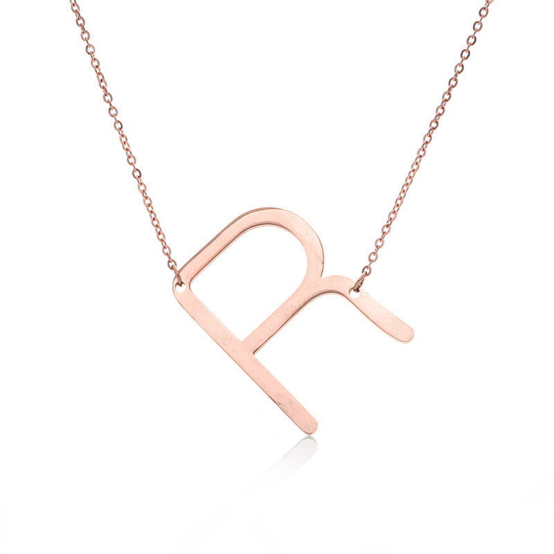 Fabulous Rose Gold Plated Stainless Steel Initial Letter Pendant Necklace