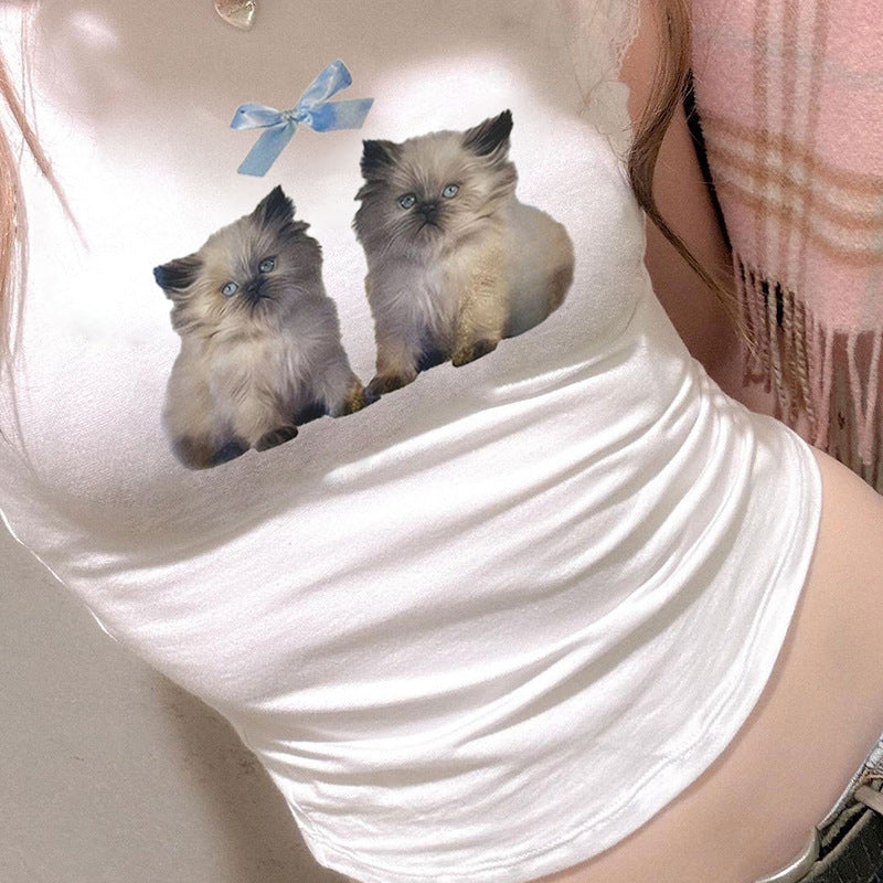 Fashionable All-match Cat T-shirt For Women