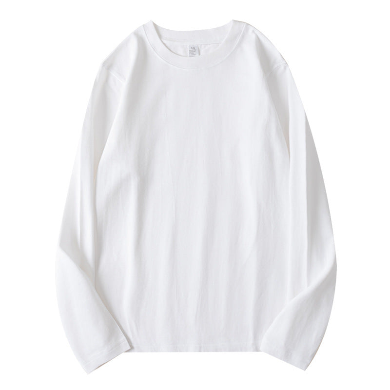 Heavy Cotton Long-sleeved T-shirt Solid Color White Round Neck