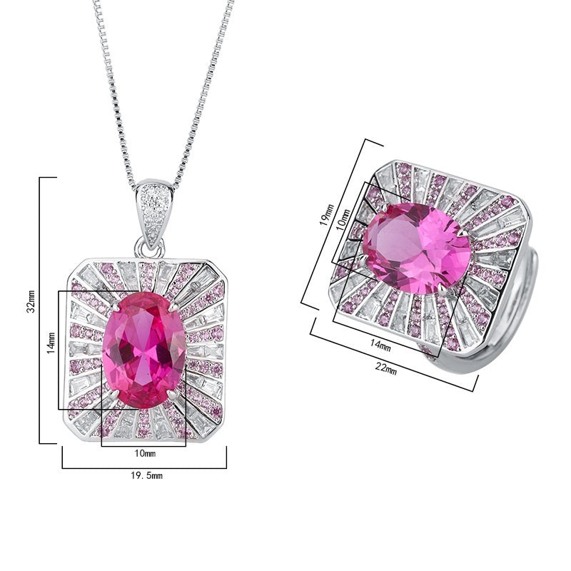 Retro Style Color Treasure Simulation Ruby Big Square Pendant Ring