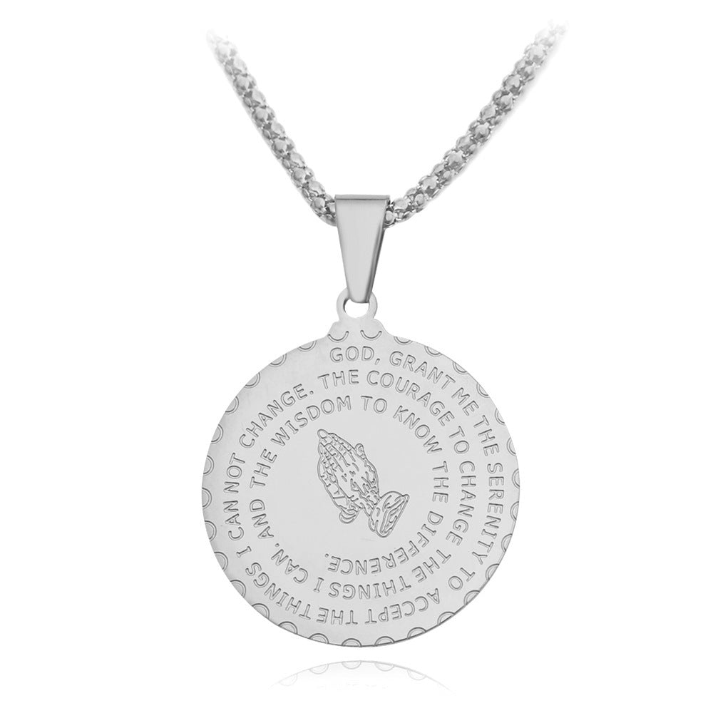 Christ's Prayer Hands Round Scripture Necklace