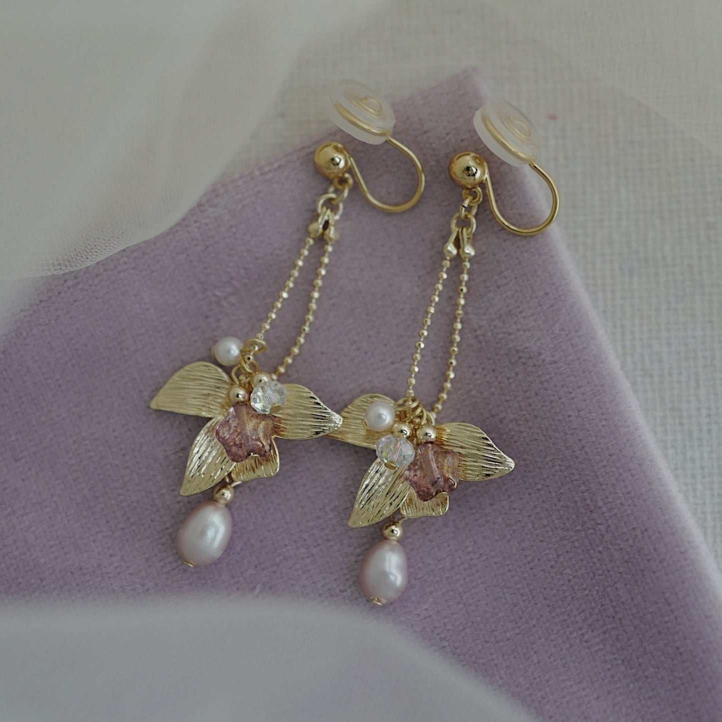 Purple Japanese Mid Length Earrings