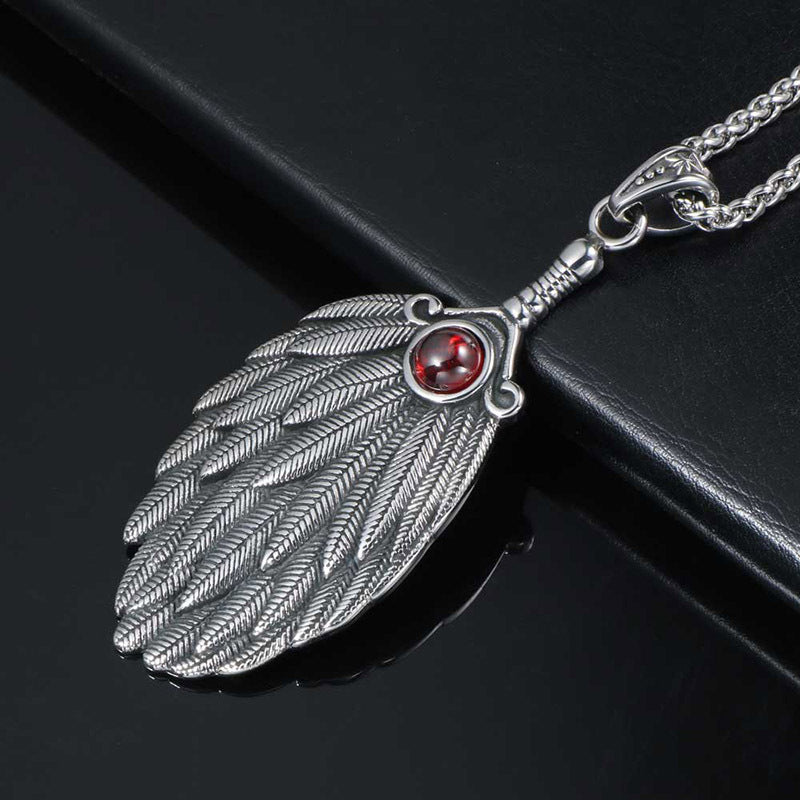 Fashion Diamond And Ruby Feather Pendant