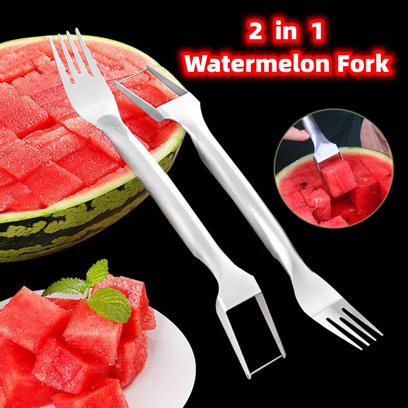 2 In 1 Watermelon Fork Slicer Multi-purpose Stainless Steel Watermelon Slicer Cutter Kitchen Fruit Cutting Fork Fruit Divider Mga Gadget sa Kusina