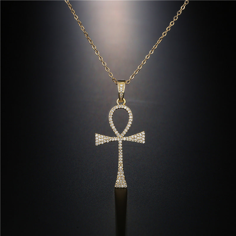 Zircon Religious Classic Anka Cross Pendant Necklace