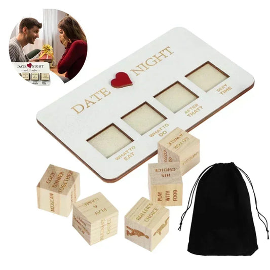 Dados de madera para cita nocturna, juego de Ideas para cita nocturna de madera, dados románticos para pareja, juego de cita nocturna, juegos de dados de decisión de acción para pareja