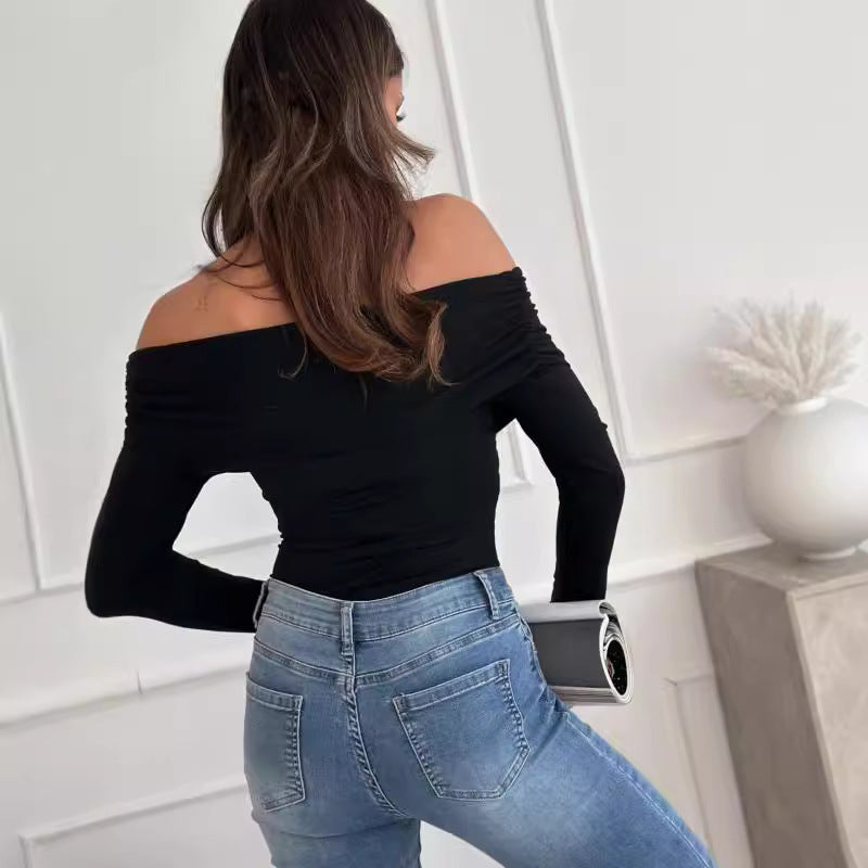 Women's Fashion Shoulder-baring Long-sleeved T-shirt