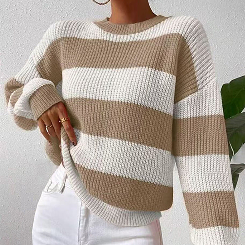 Women's Striped Sweater Loose Long Sleeve Pullover