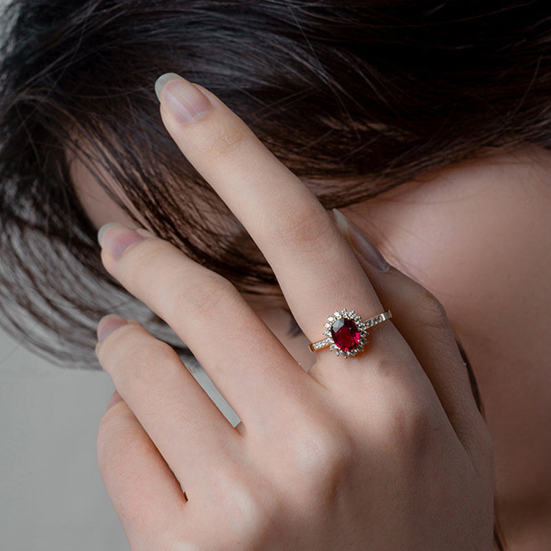 Silver-plated 18K Gold Vintage Ruby Ring For Women