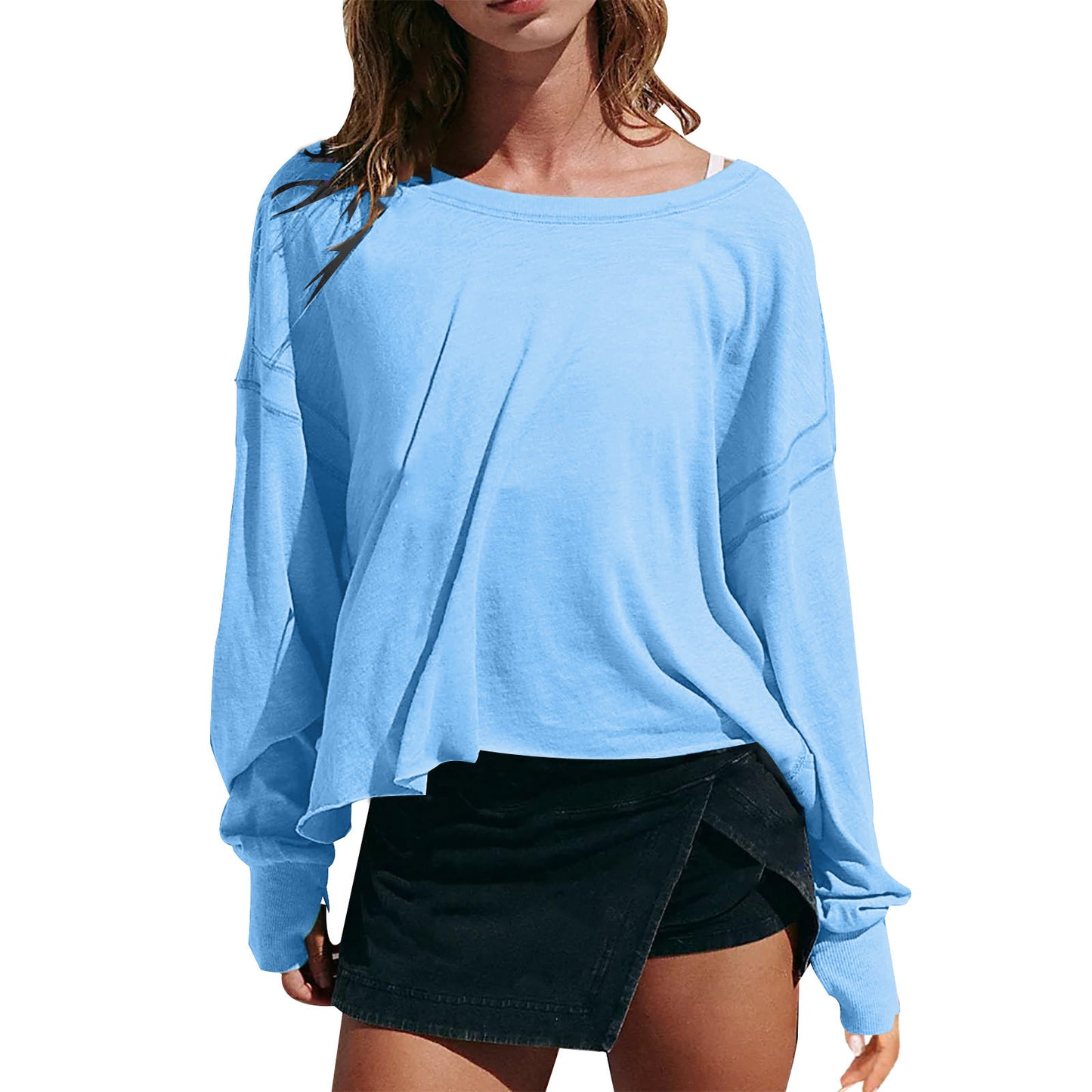 Women's Loose Long Sleeve Backless Top Hollow Out