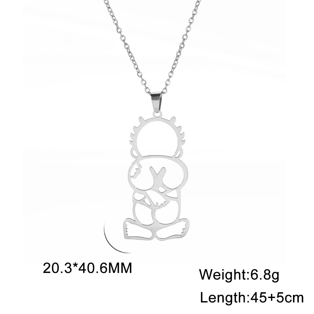 Cartoon Titanium Steel Cut Double-sided Polished Hollow Back Pendant Necklace