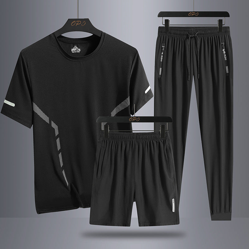 Men's Sports Short Sleeve Short Pants Three-piece Thin Breathable