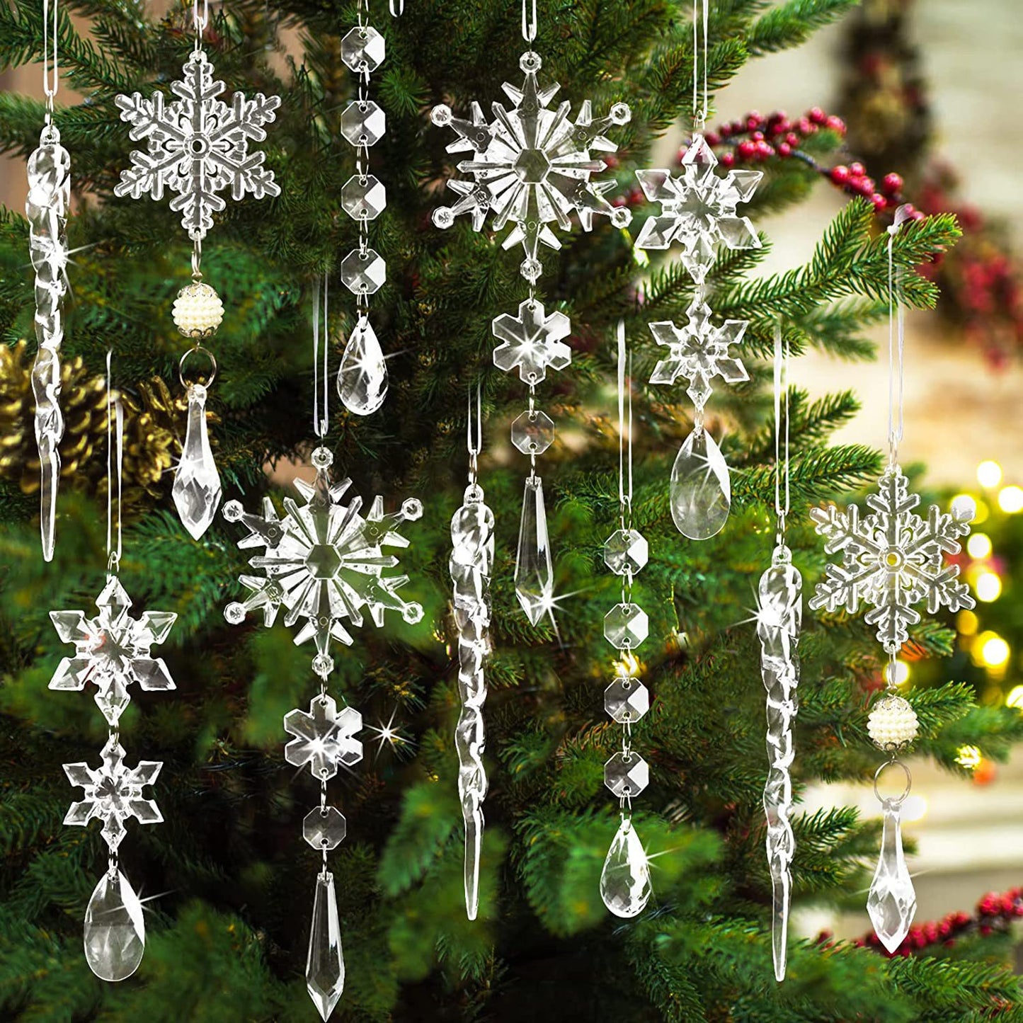 10pcs Christmas Tree Hanging Pendants Acrylic Ice Strip Snow Ceiling Xmas Ornaments Bagong Taon Pasko Dekorasyon Home Decor