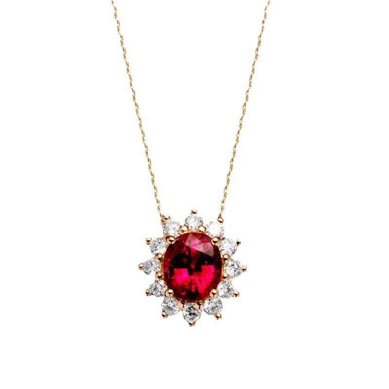 Artificial Ruby Red Treasure Tourmaline Necklace 18K Gold Plated Diamond