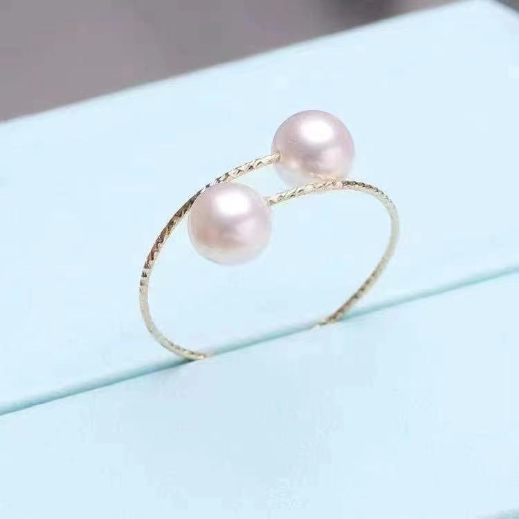 18k Gold Pearl Elastic Ring Au750 Color Gold Adjustable