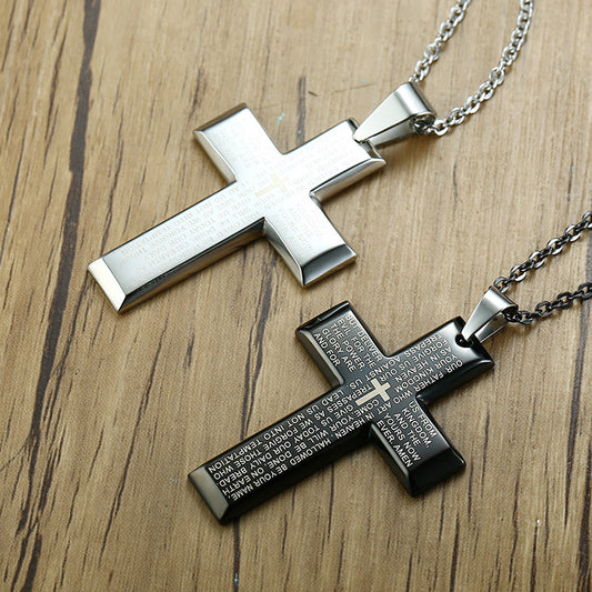 Stainless steel prayer cross necklace