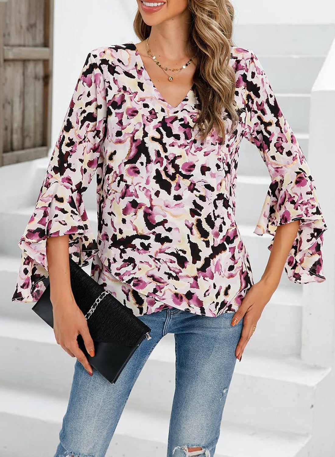 Women's Summer Gauze Blouse V-neck