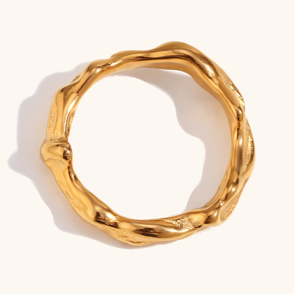 Irregular Surface Ring Ornament Stainless Steel 18k Golden Personality Simple And Light Luxury