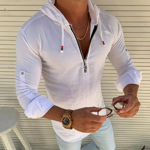 Camisa con capucha de manga larga para hombre británico de otoño