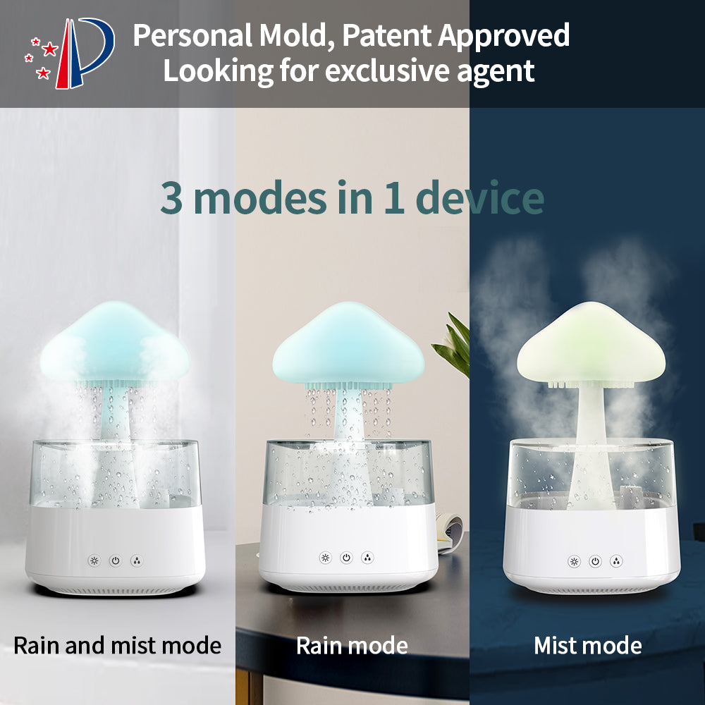 2-in-1 Desk Humidifier Rain Cloud Aromatherapy Essential Oil Zen Diffuser at Raining Cloud Night Light Mushroom Lamp