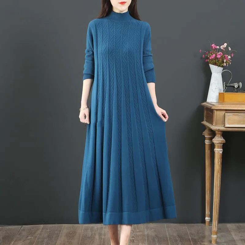 Women's Loose Solid Color Sweater Pleated Dress