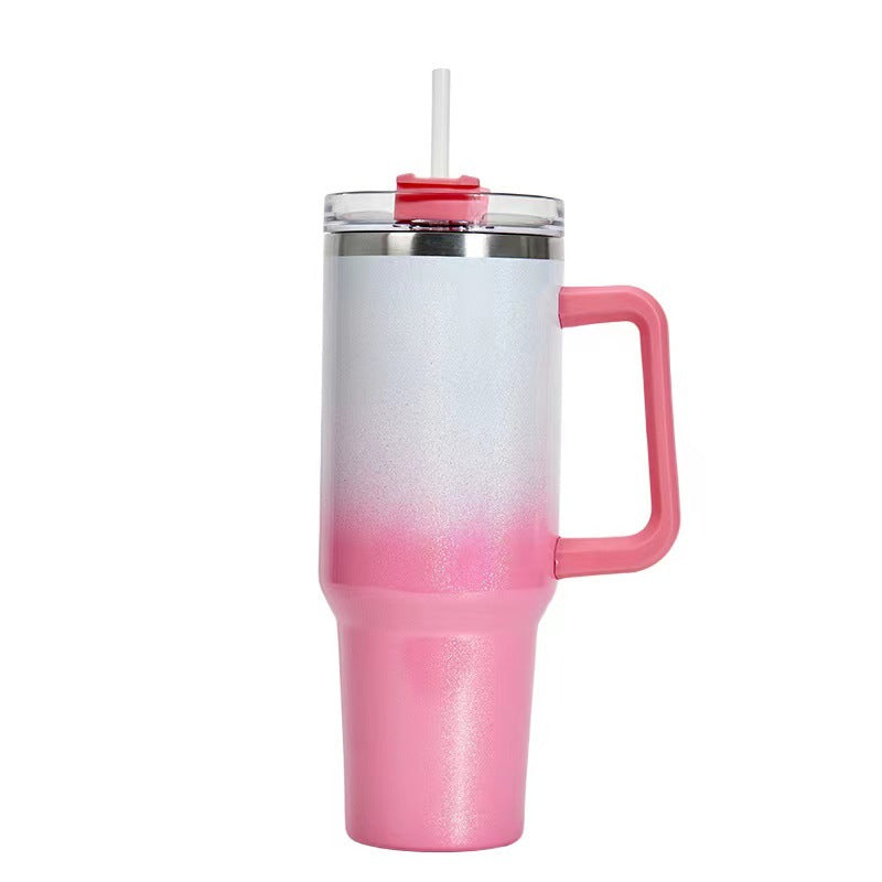 Taza aislante de café de paja con asa, botella de agua portátil de acero inoxidable para coche, taza térmica sin BPA de viaje de gran capacidad, 40oz