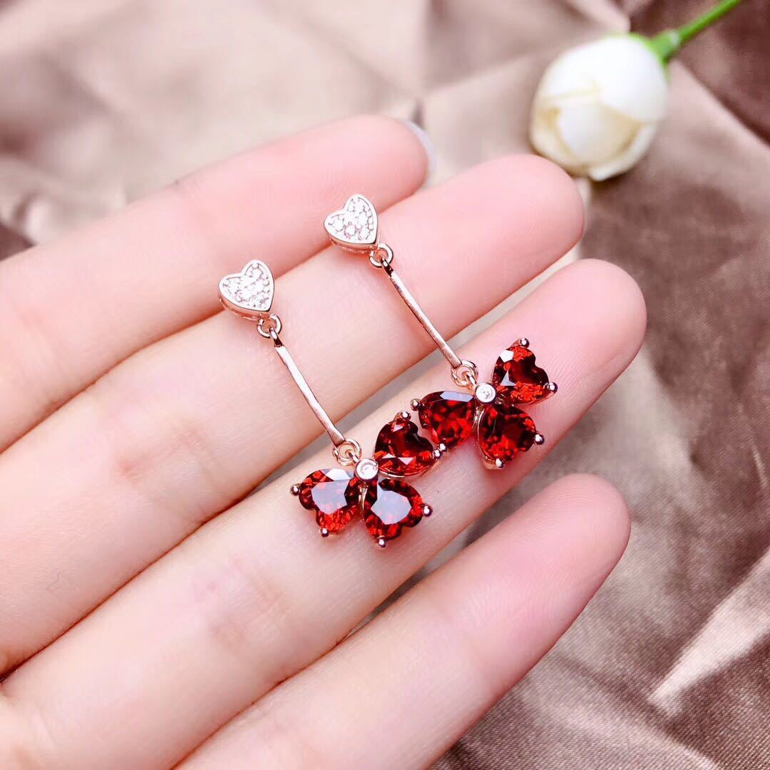 Imitated Natural Pigeon Blood Ruby Heart Pendant Ring Earring Set