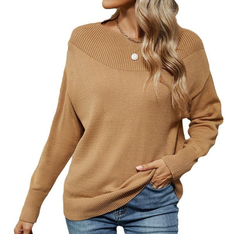 Women's Off-neck Sweater Pullover Comfortable Long Sleeve