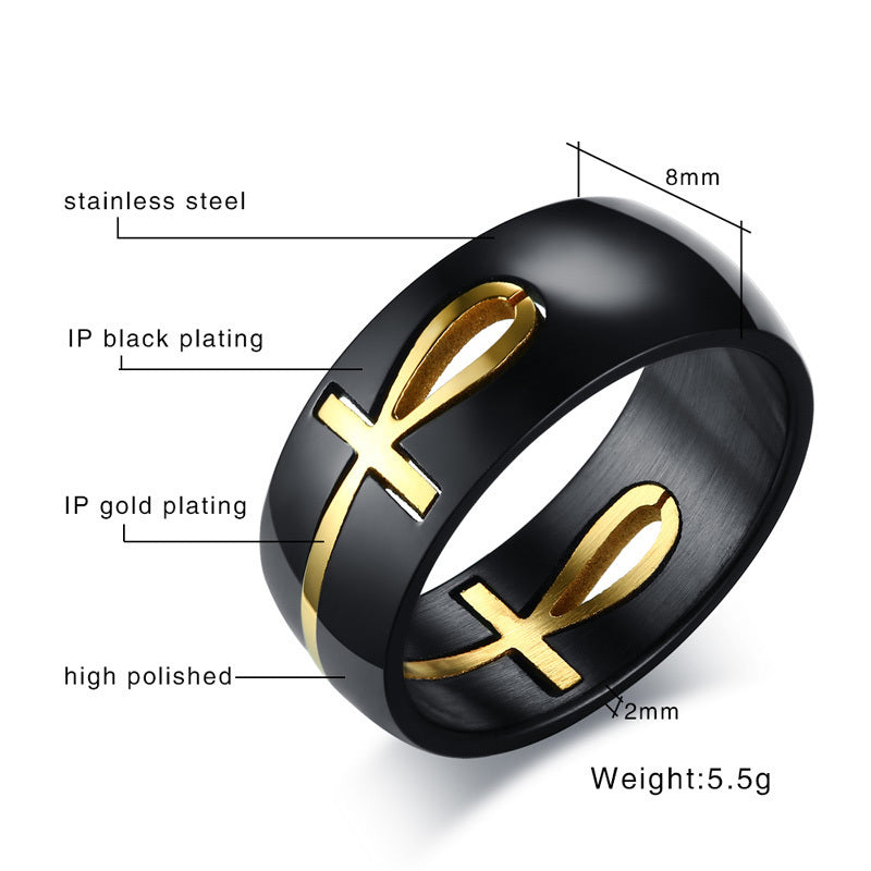 Two Tone Detachable Ankh Egyptian Cross Ring For Men Stainless Steel Male Religious Jewelry