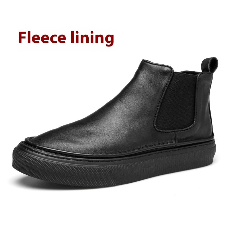 Fleece British Style High-top Leather Shoes Male